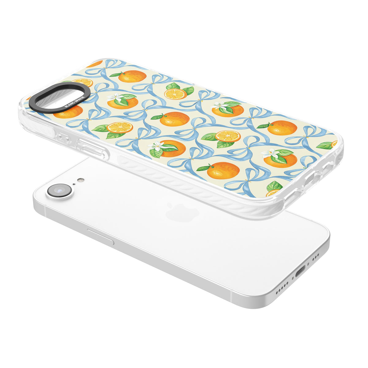 Bows & Clementines iPhone 16e / iPhone 17e Impact Clear Phone Case angled