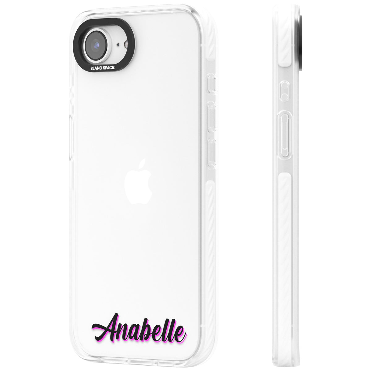 Personalised Cute Bottom Name iPhone 16e / iPhone 17e Impact Clear Phone Case side