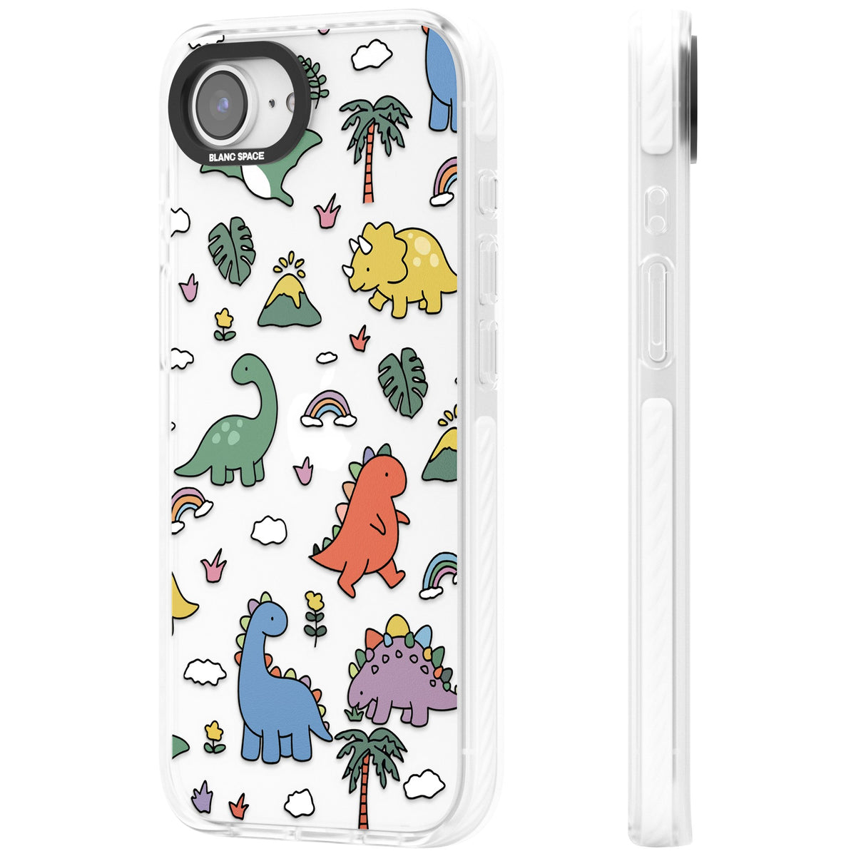 Cute Dino Pattern iPhone 16e / iPhone 17e Impact Clear Phone Case side