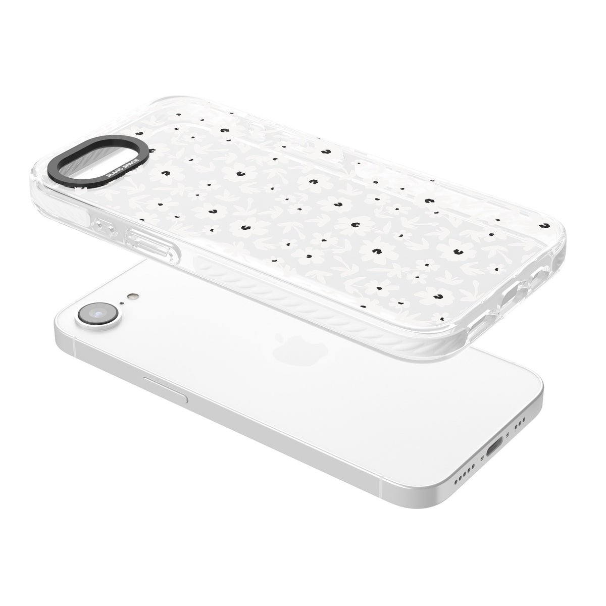 Snow Petals iPhone 16e / iPhone 17e Impact Clear Phone Case angled