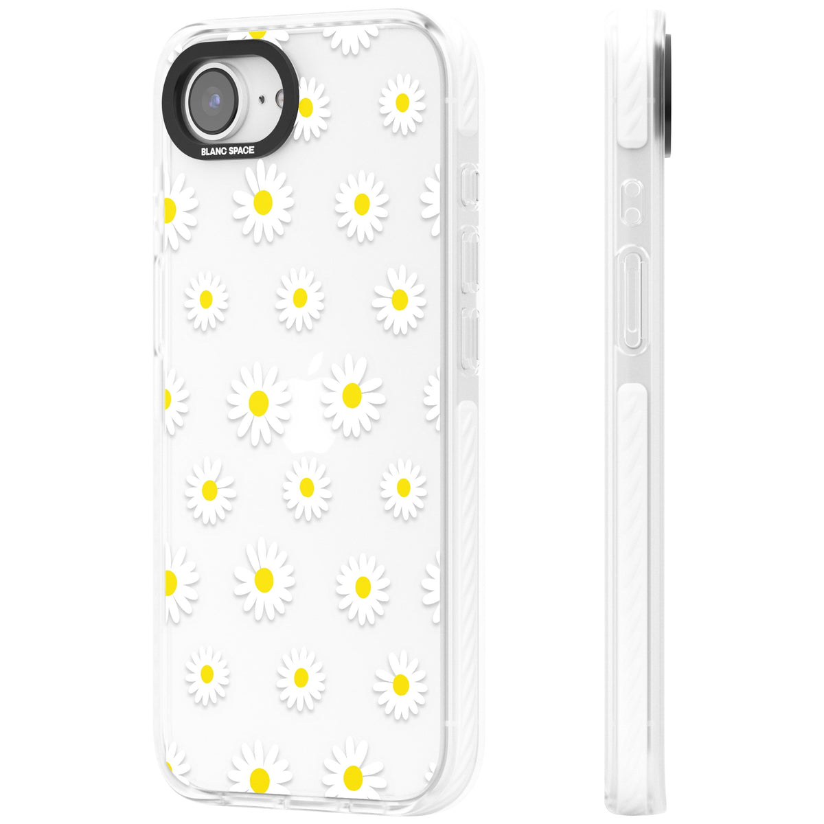 Personalised White Daisy Pattern iPhone 16e / iPhone 17e Impact Clear Phone Case side