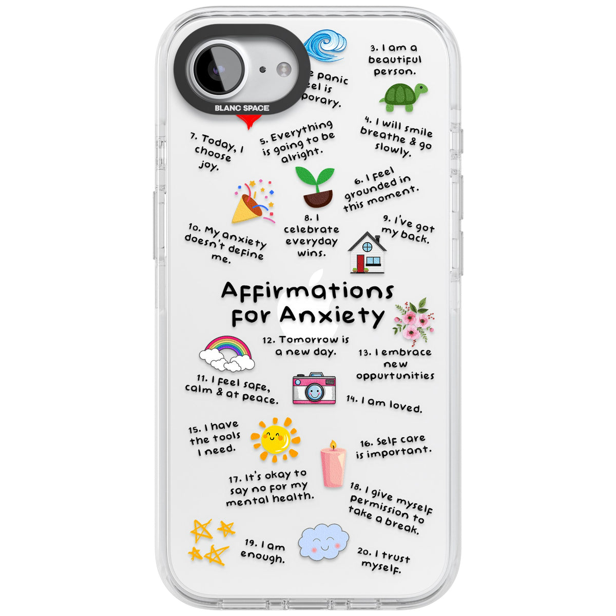 Anxiety Reminders (Black) iPhone 16e / iPhone 17e Impact Clear Phone Case front