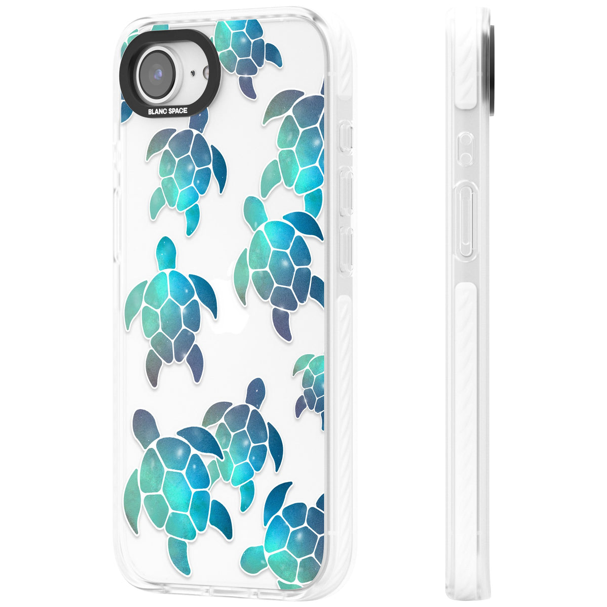 Aqua Space Turtles iPhone 16e / iPhone 17e Impact Clear Phone Case side