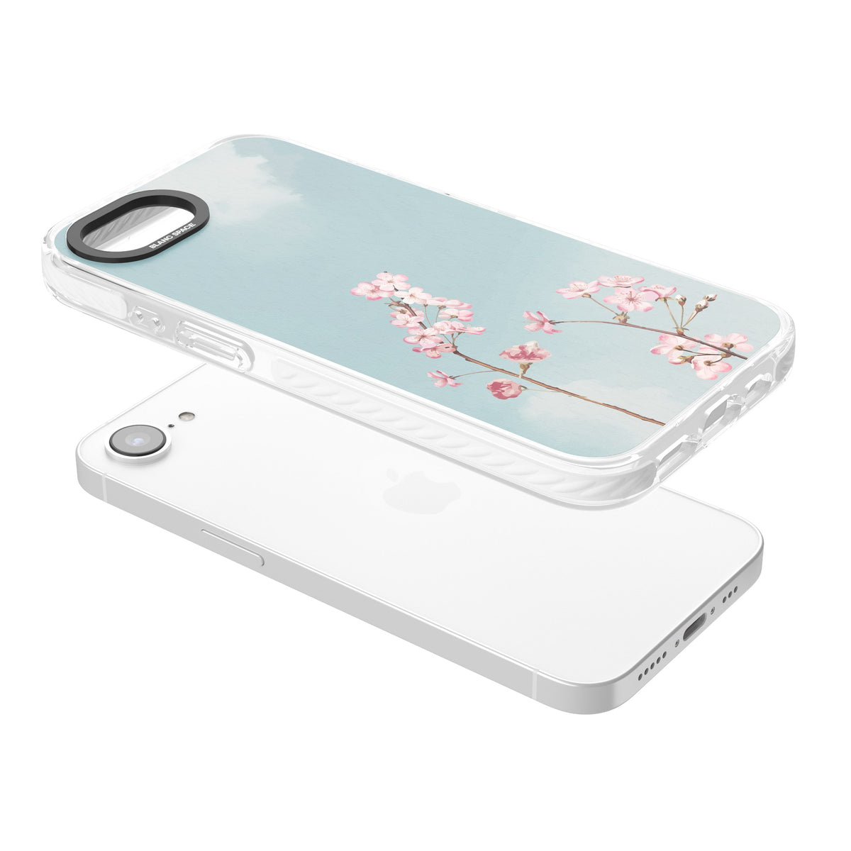 Blossom Flower Sky iPhone 16e / iPhone 17e Impact Clear Phone Case angled