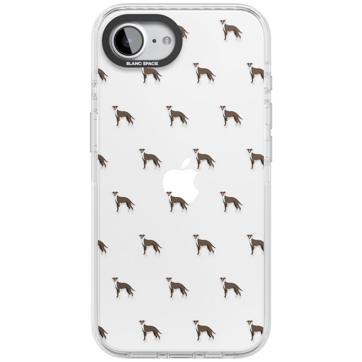 Whippet Dog Pattern Clear iPhone 16e / iPhone 17e Impact Clear Phone Case front