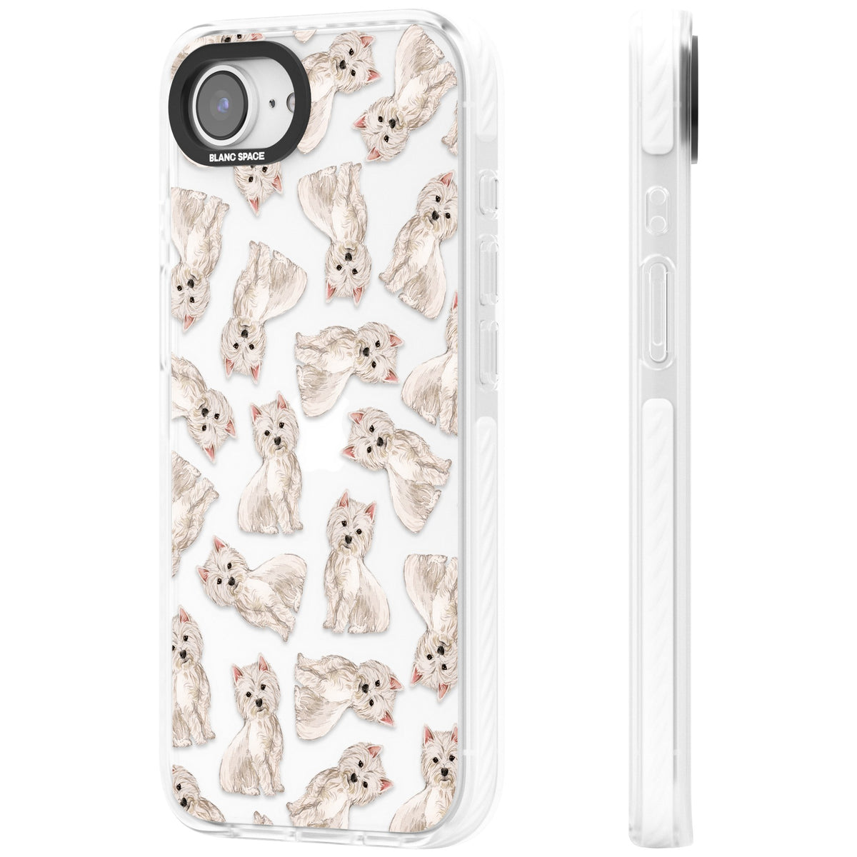 Westie Dog Pattern iPhone 16e / iPhone 17e Impact Clear Phone Case side