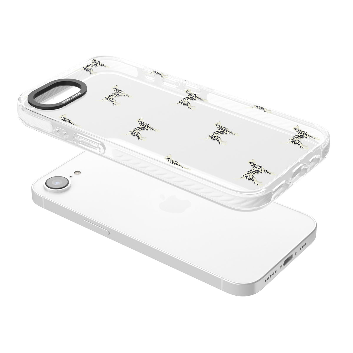 Dalmatian Dog Pattern iPhone 16e / iPhone 17e Impact Clear Phone Case angled