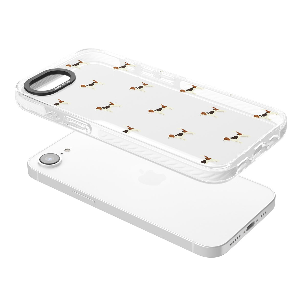 Beagle Dog Pattern iPhone 16e / iPhone 17e Impact Clear Phone Case angled