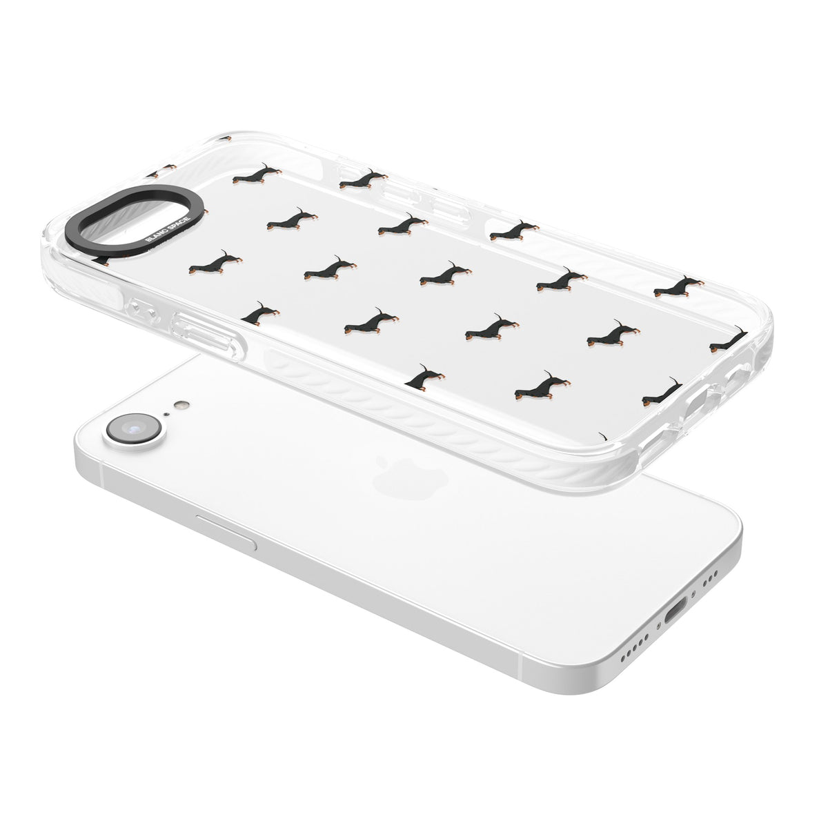 Dachshund Pattern Clear iPhone 16e / iPhone 17e Impact Clear Phone Case angled