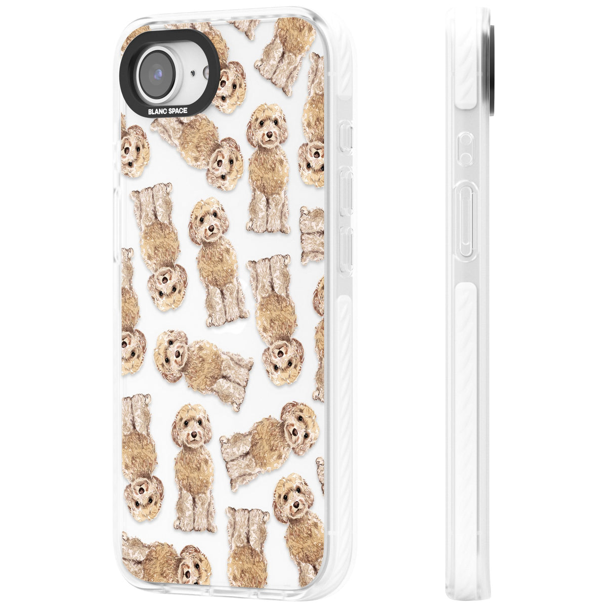 Cockapoo Patterned iPhone 16e / iPhone 17e Impact Clear Phone Case side