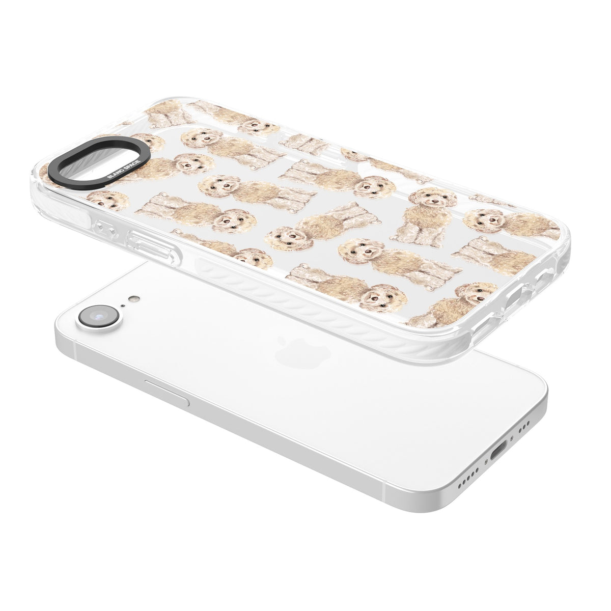 Cockapoo Patterned iPhone 16e / iPhone 17e Impact Clear Phone Case angled