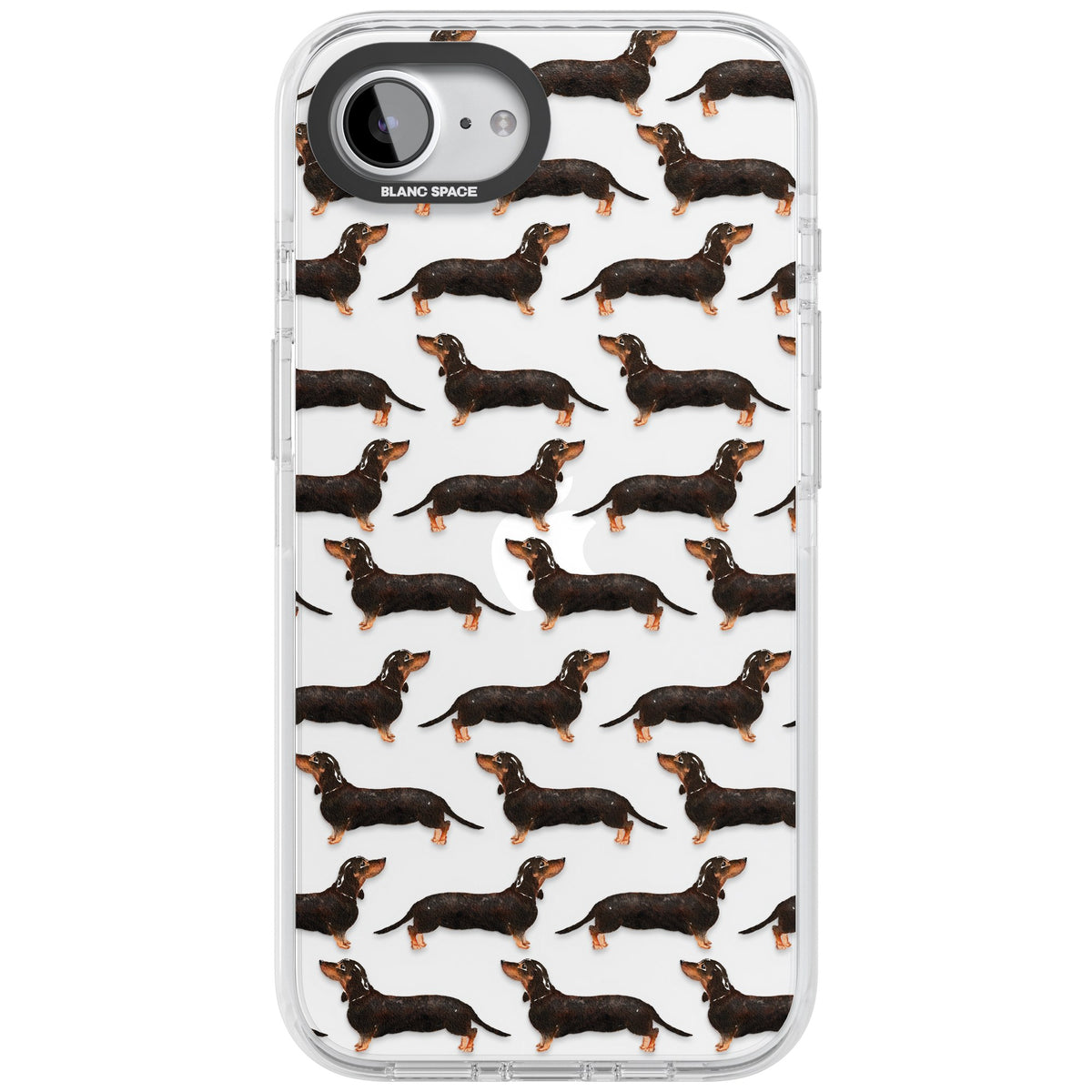 Dachshund Pattern Black Tan iPhone 16e / iPhone 17e Impact Clear Phone Case front