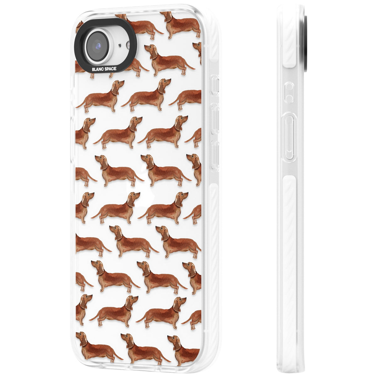 Dachshund Watercolor Dog Pattern iPhone 16e / iPhone 17e Impact Clear Phone Case side