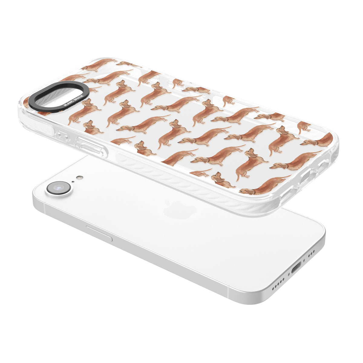 Dachshund Watercolor Dog Pattern iPhone 16e / iPhone 17e Impact Clear Phone Case angled