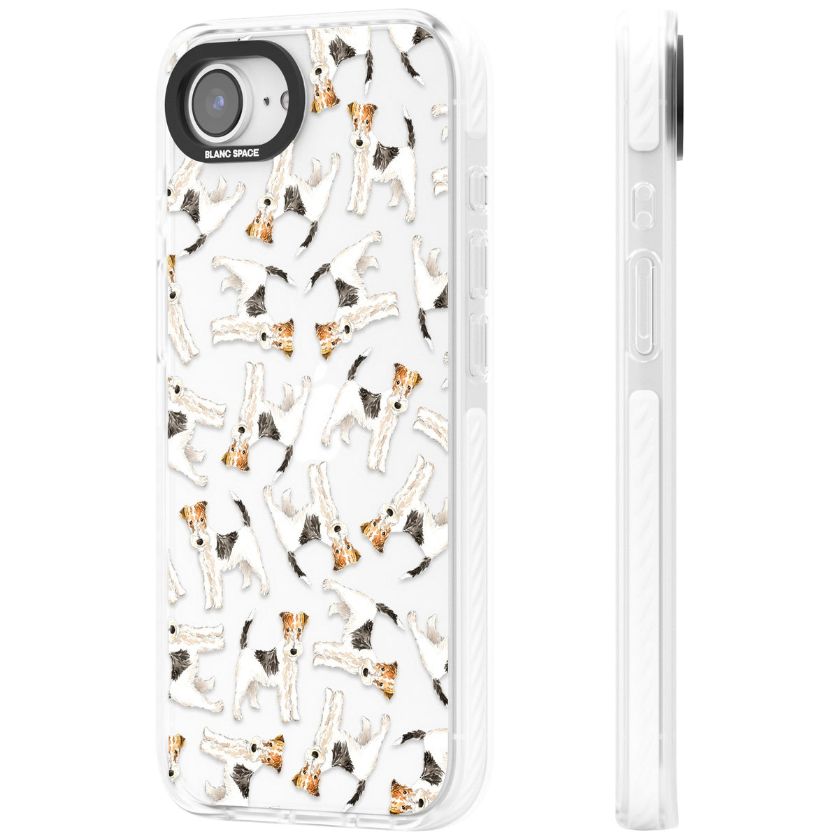 Wire Haired Fox Terrier Dog Pattern iPhone 16e / iPhone 17e Impact Clear Phone Case side