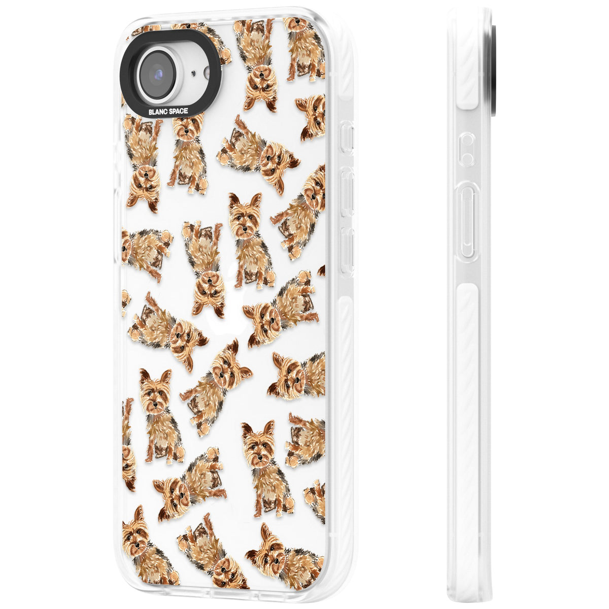 Yorkshire Terrier Dog Pattern iPhone 16e / iPhone 17e Impact Clear Phone Case side