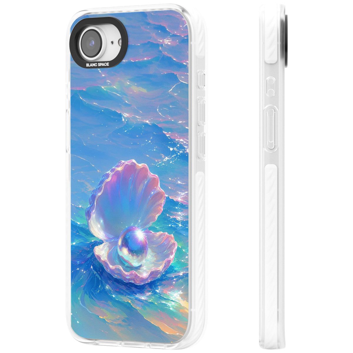 The Pearl Clam iPhone 16e / iPhone 17e Impact Clear Phone Case side