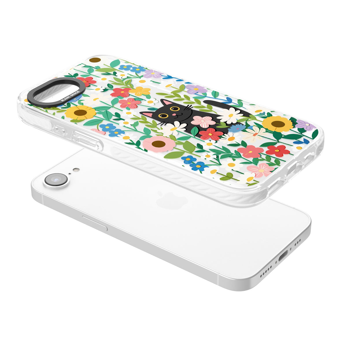 Whiskers & Wildflowers iPhone 16e / iPhone 17e Impact Clear Phone Case angled