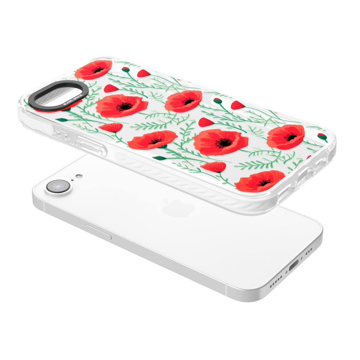Poppy Garden iPhone 16e / iPhone 17e Impact Clear Phone Case angled