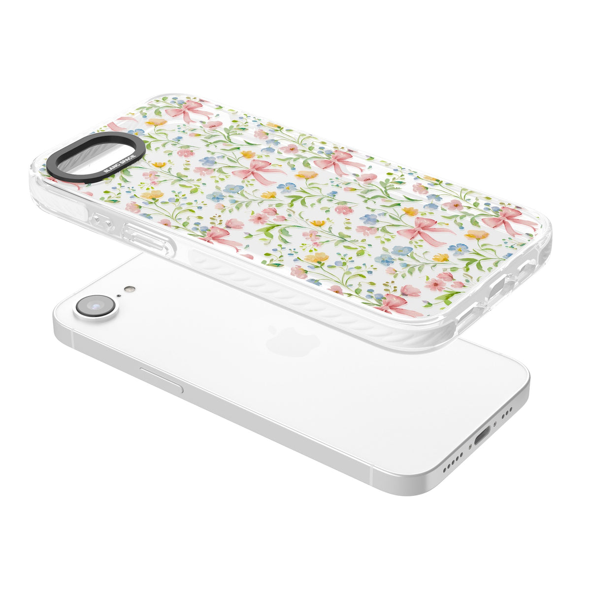 Ribbons & Wildflowers iPhone 16e / iPhone 17e Impact Clear Phone Case angled