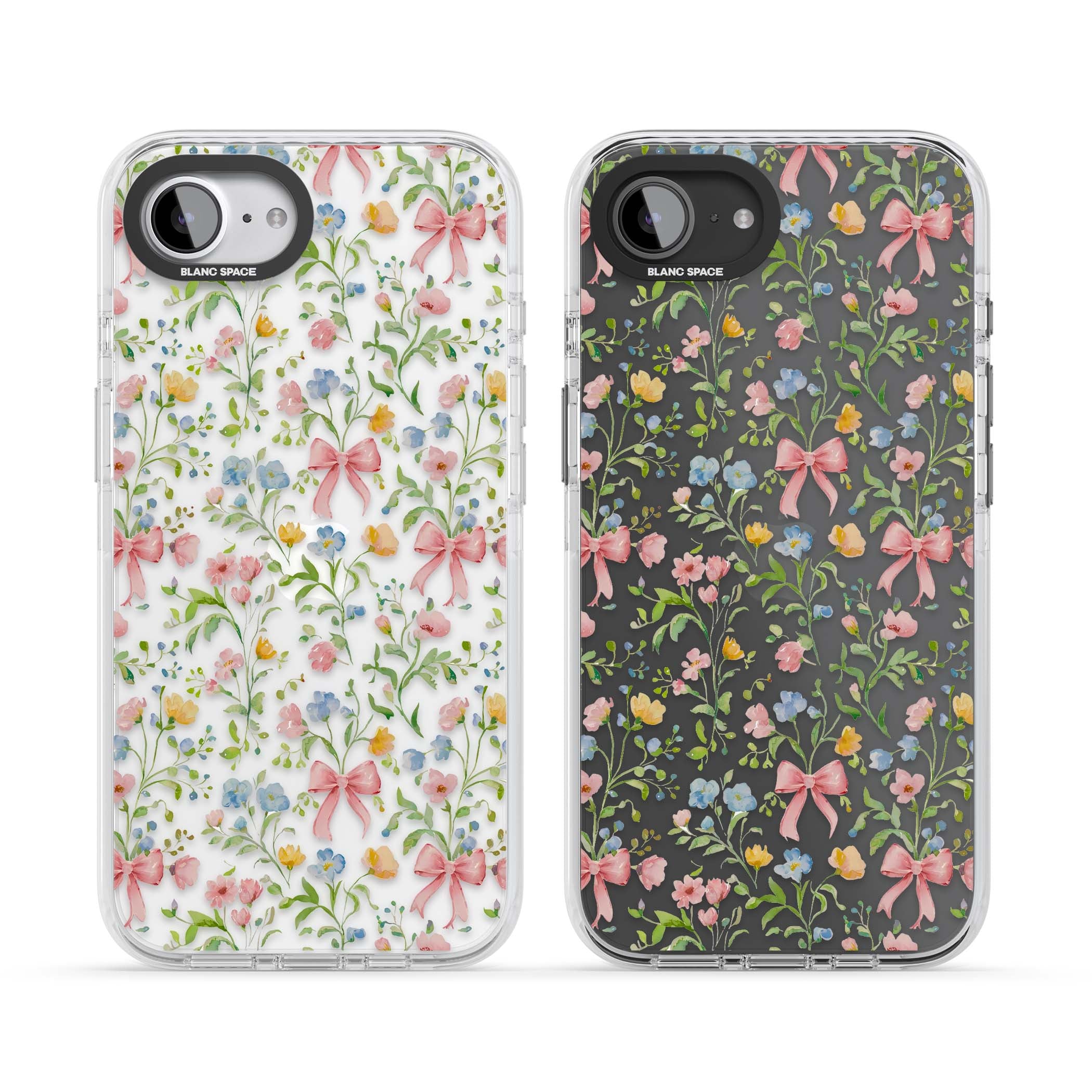 Ribbons & Wildflowers cottagecore iPhone case featuring watercolor wildflowers, pink satin bows, and delicate spring blooms o | Clear Impact case for iPhone 16e, iPhone 17e