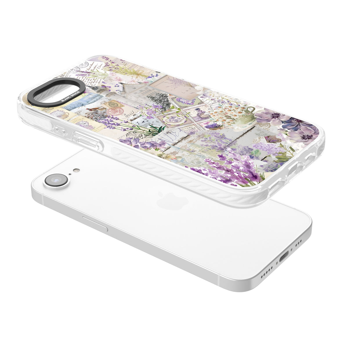 Soft Lavender Collage iPhone 16e / iPhone 17e Impact Clear Phone Case angled