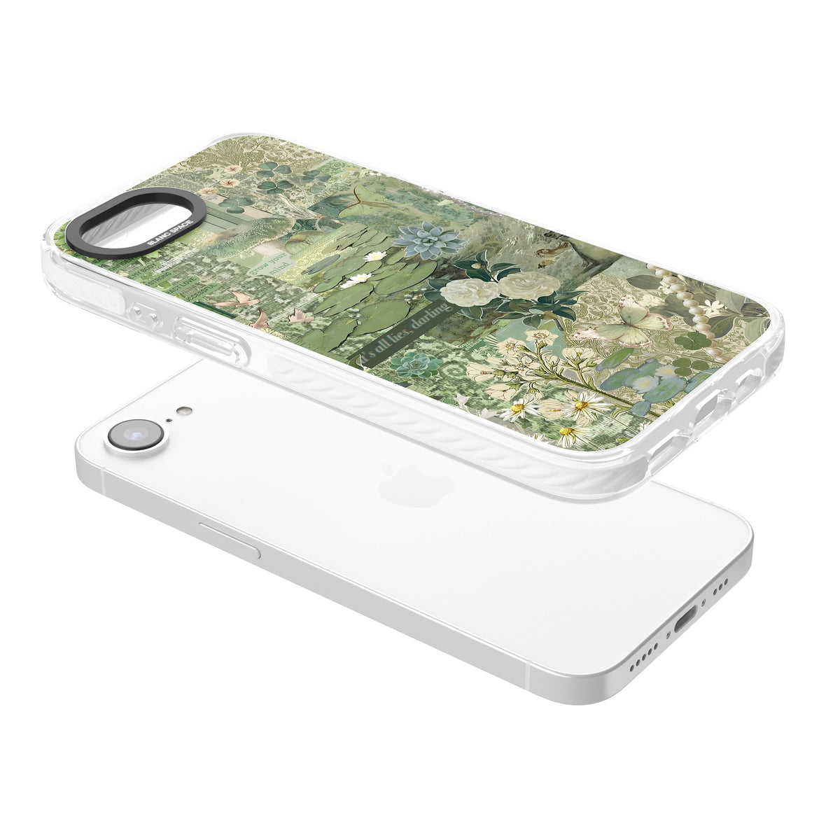 Sage Collage iPhone 16e / iPhone 17e Impact Clear Phone Case angled