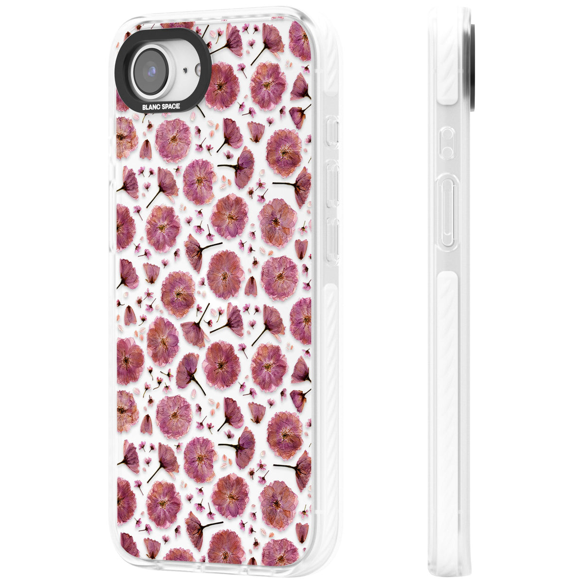 Pink Florals & Blossom iPhone 16e / iPhone 17e Impact Clear Phone Case side