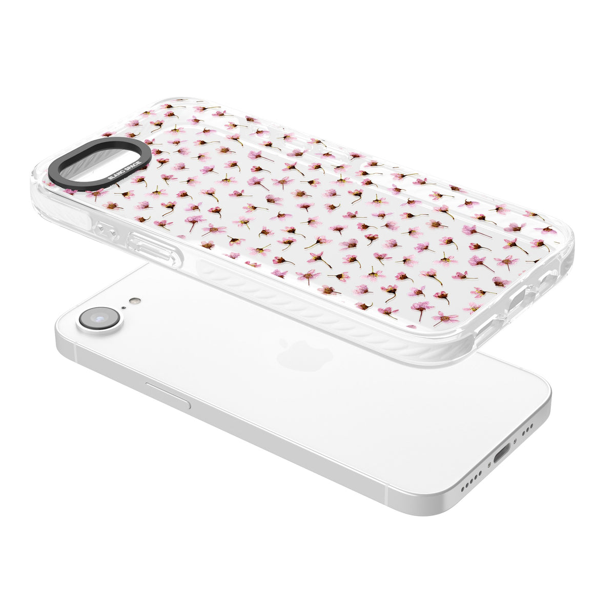 Cherry Flower Mist iPhone 16e / iPhone 17e Impact Clear Phone Case angled