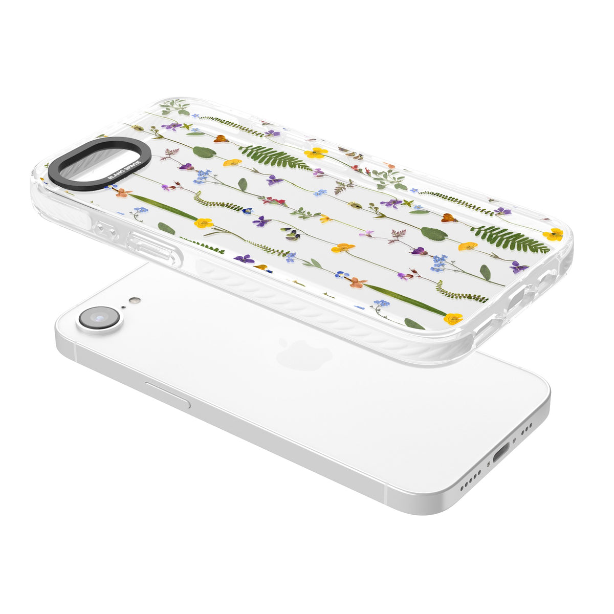 Wildflower Chain iPhone 16e / iPhone 17e Impact Clear Phone Case angled