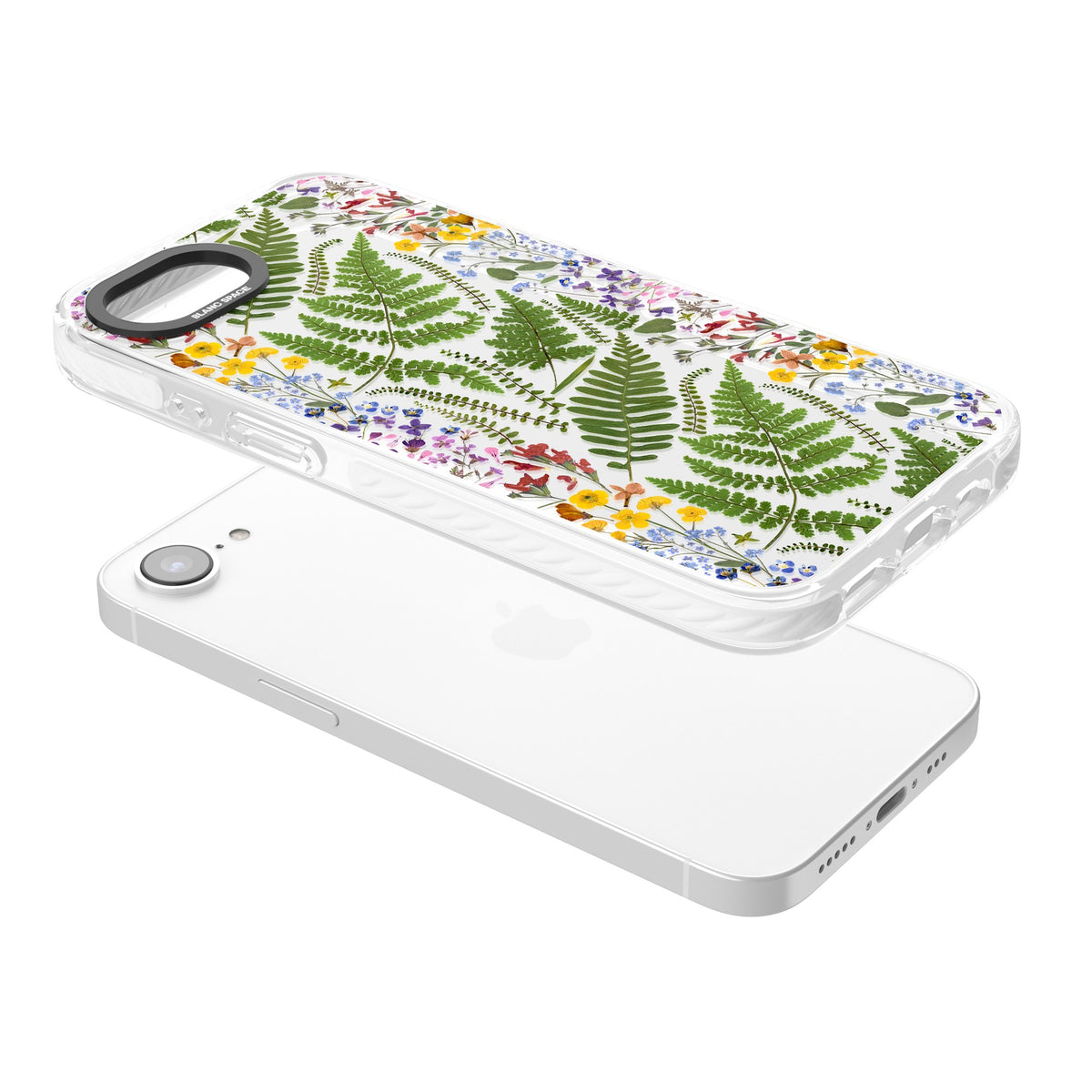 Botanical Fern & Floral iPhone 16e / iPhone 17e Impact Clear Phone Case angled