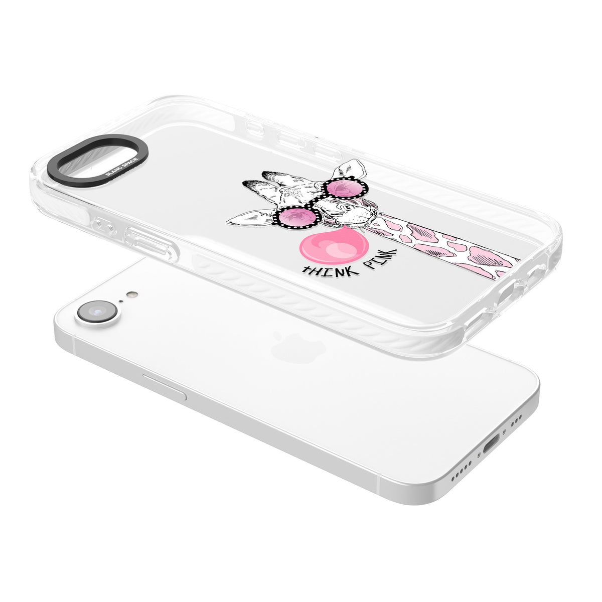 Think Pink Giraffe iPhone 16e / iPhone 17e Impact Clear Phone Case angled