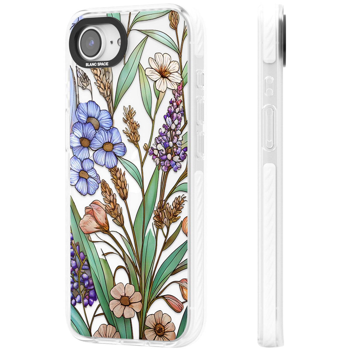 Glass Lavenders & Daisies iPhone 16e / iPhone 17e Impact Clear Phone Case side
