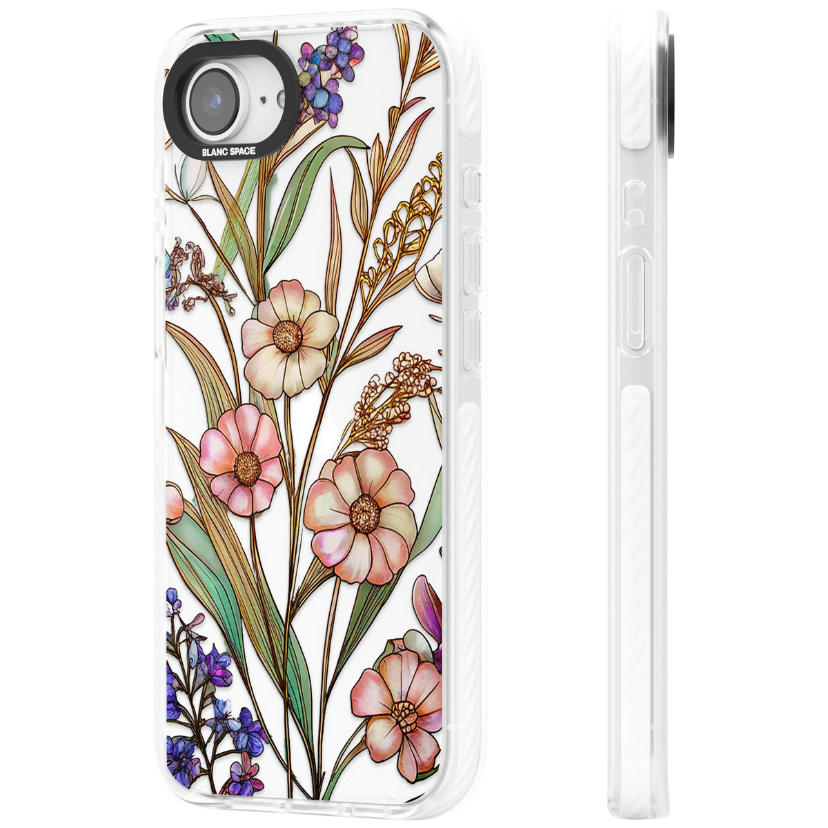 Glass Spring Flowers iPhone 16e / iPhone 17e Impact Clear Phone Case side