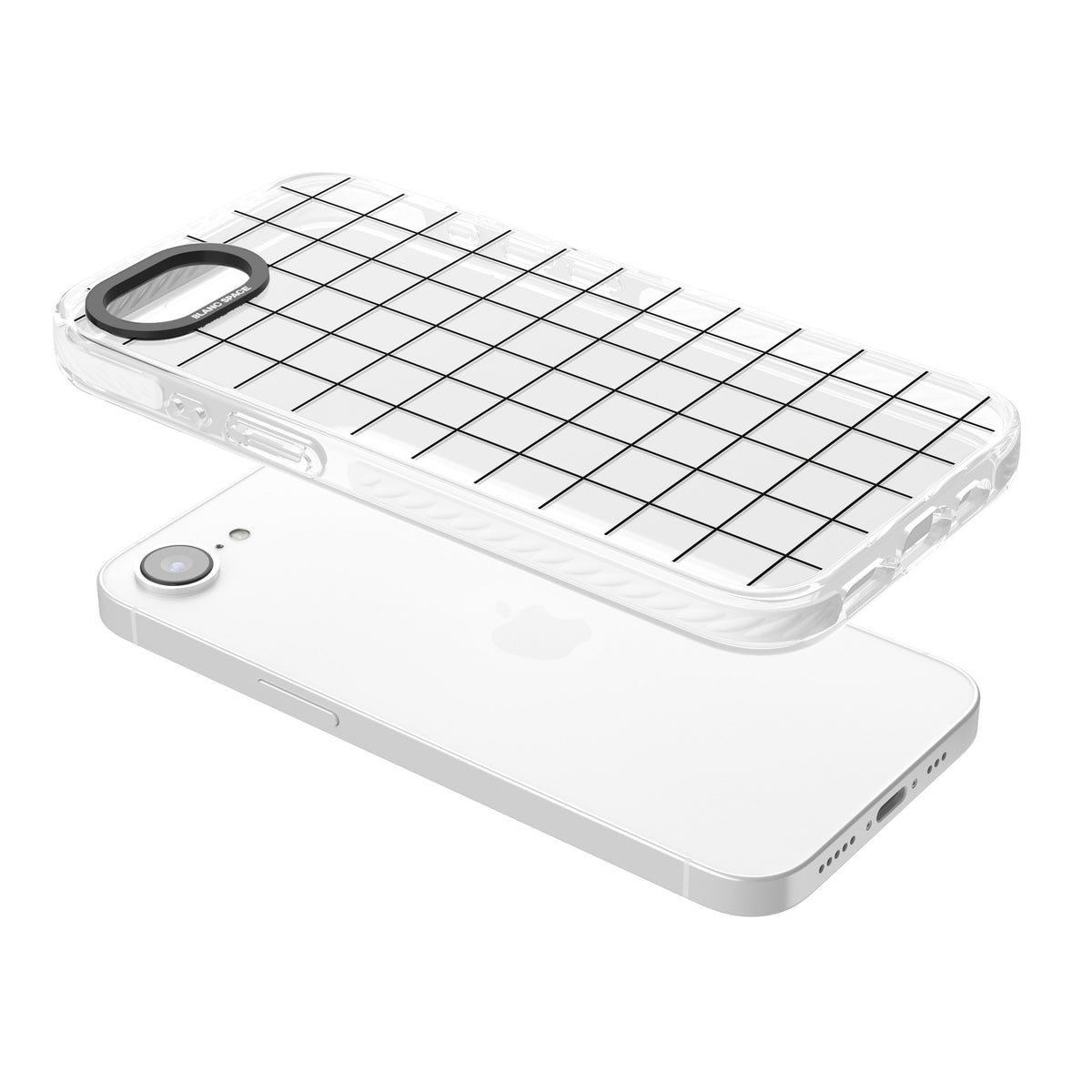 Simplistic Large Grid iPhone 16e / iPhone 17e Impact Clear Phone Case angled