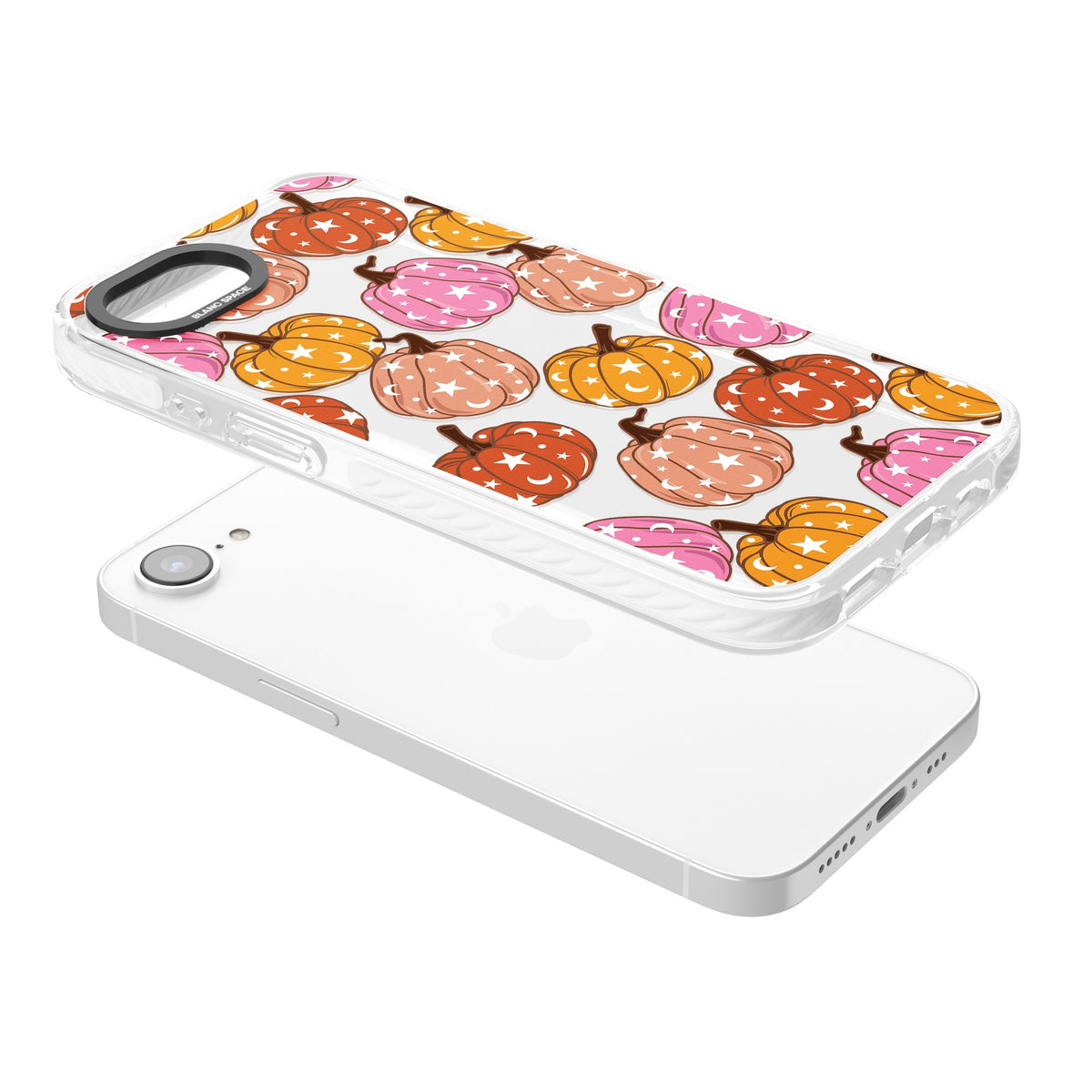 Pumpkin Starfall Pattern iPhone 16e / iPhone 17e Impact Clear Phone Case angled