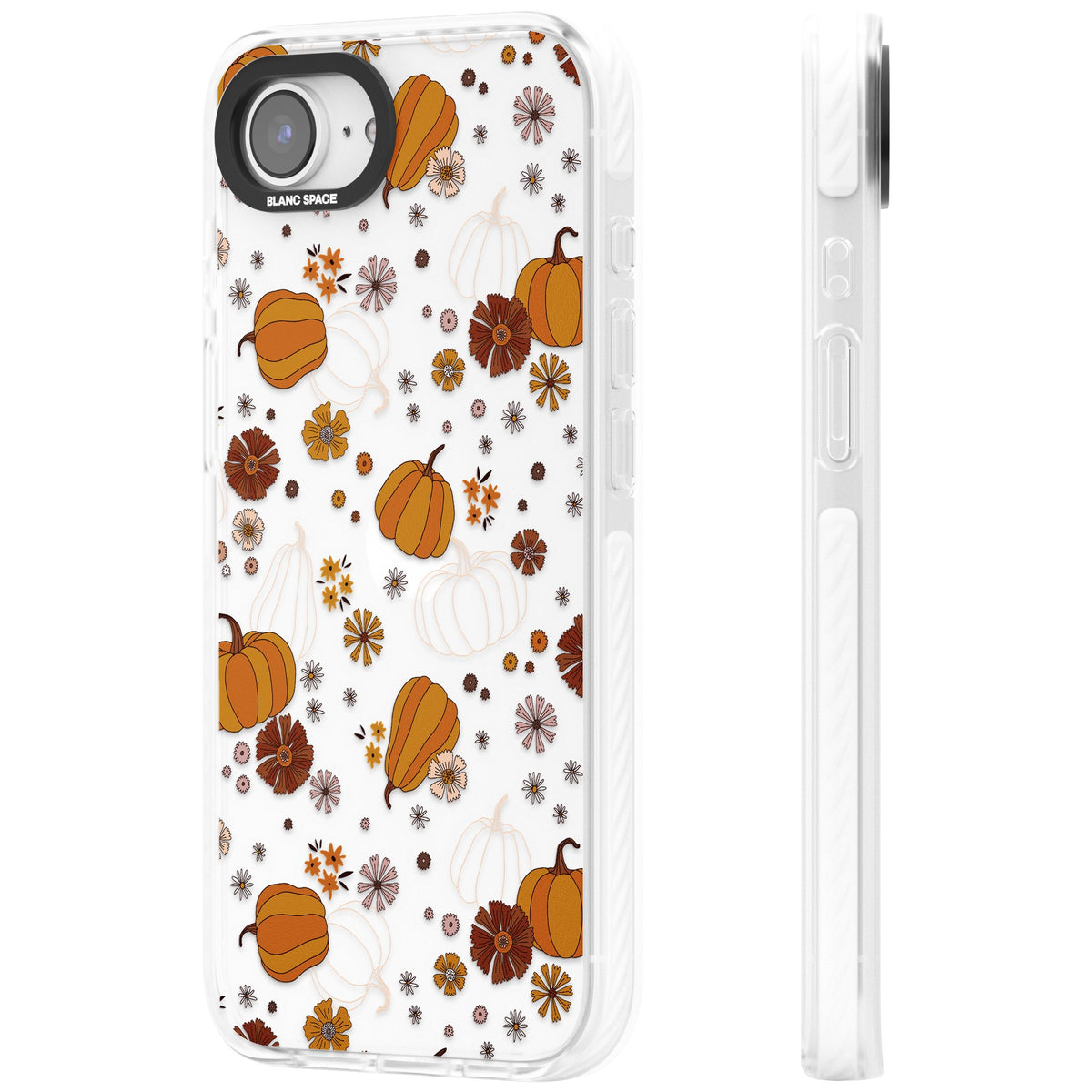 Pumpkins And Flowers iPhone 16e / iPhone 17e Impact Clear Phone Case side