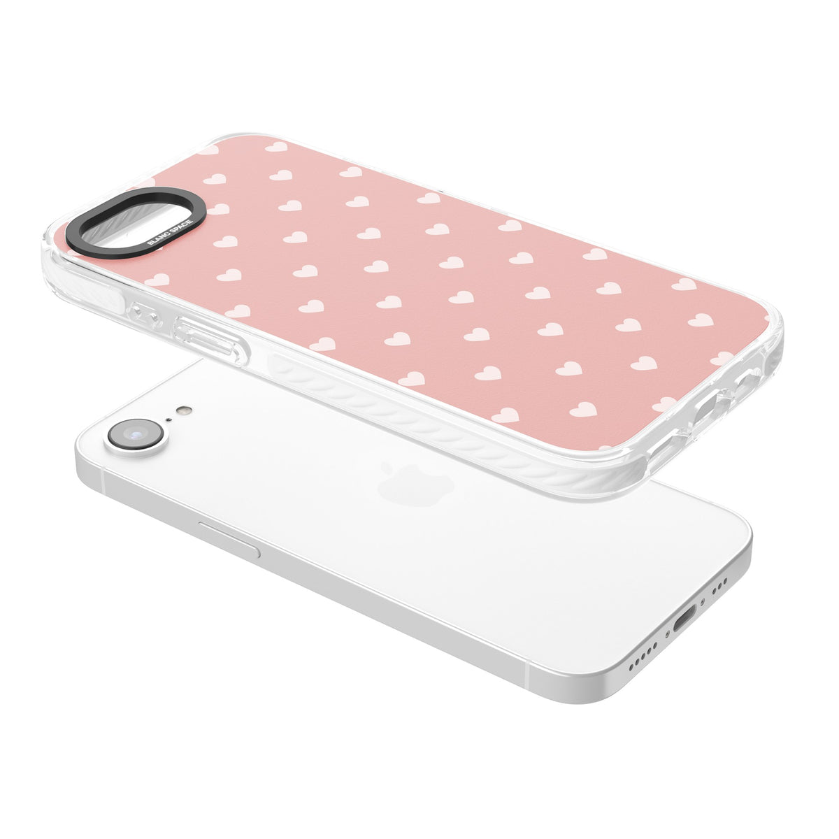Small Heart Pattern: Pink iPhone 16e / iPhone 17e Impact Clear Phone Case angled