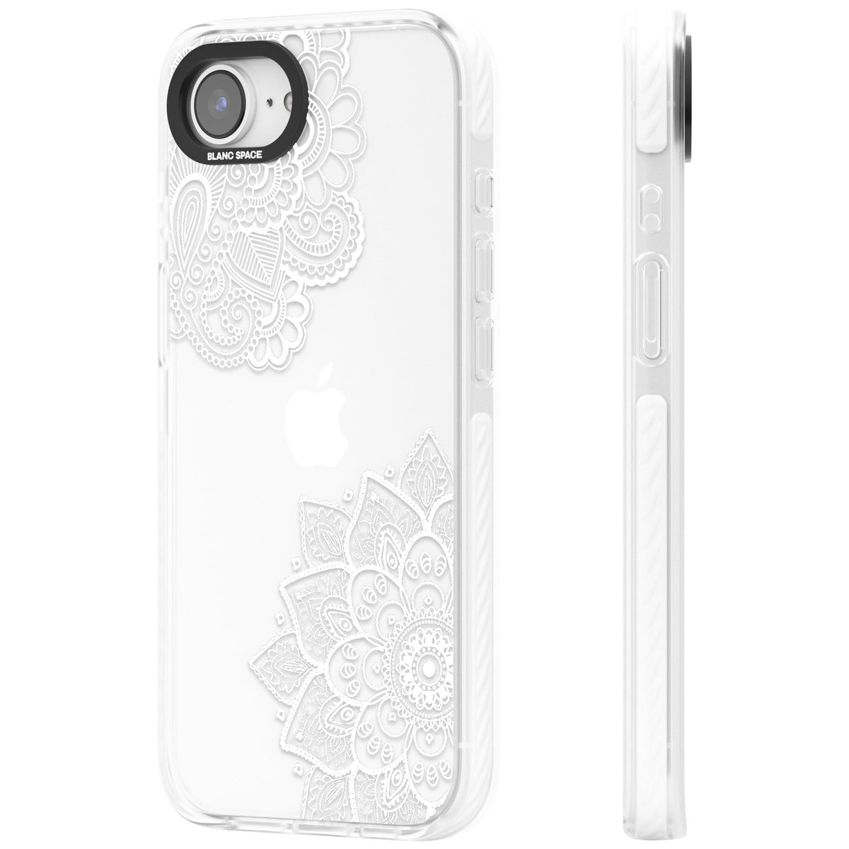White Henna Florals iPhone 16e / iPhone 17e Impact Clear Phone Case side