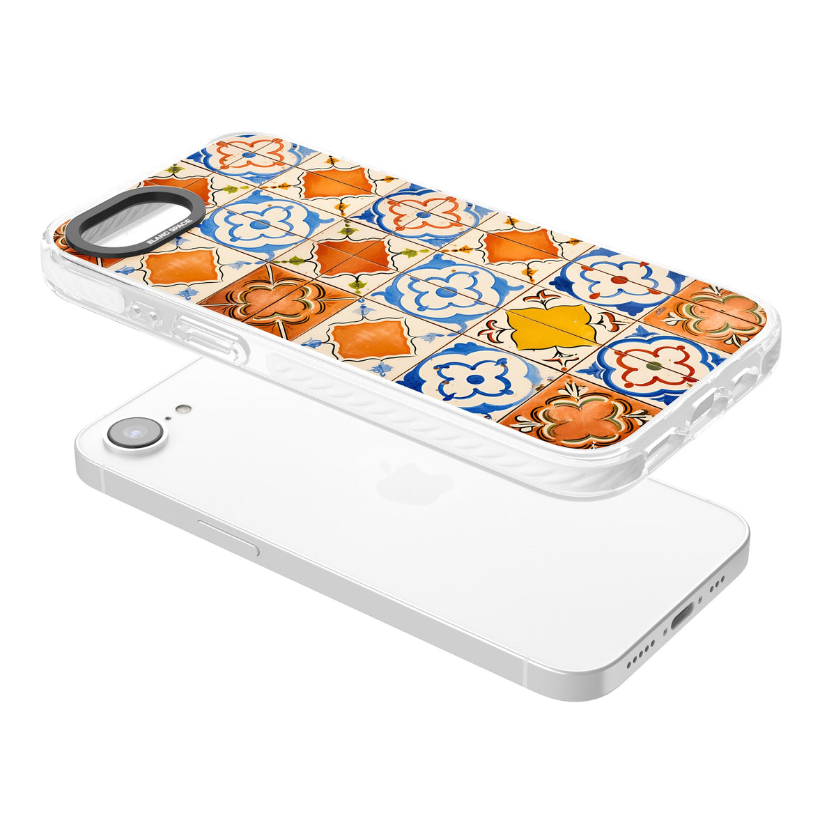 Spanish Mosaic iPhone 16e / iPhone 17e Impact Clear Phone Case angled