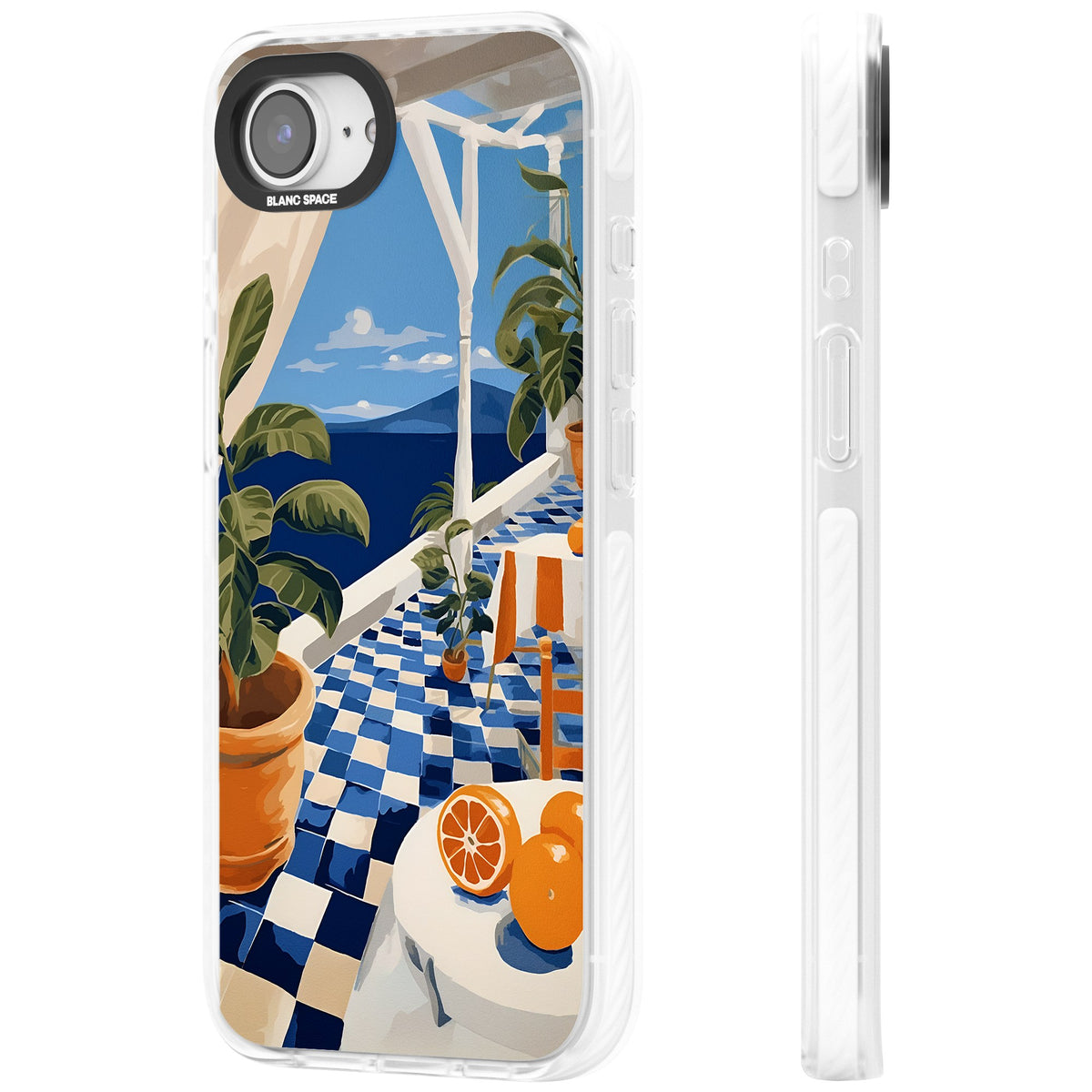 Greek Balcony iPhone 16e / iPhone 17e Impact Clear Phone Case side