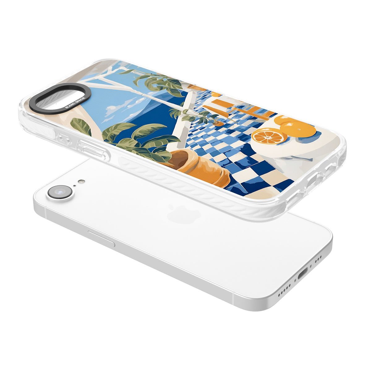 Greek Balcony iPhone 16e / iPhone 17e Impact Clear Phone Case angled