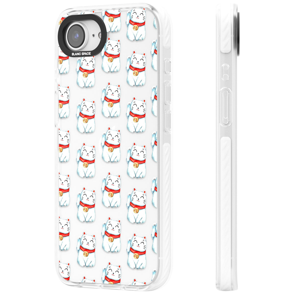 Lucky Cat Pattern iPhone 16e / iPhone 17e Impact Clear Phone Case side