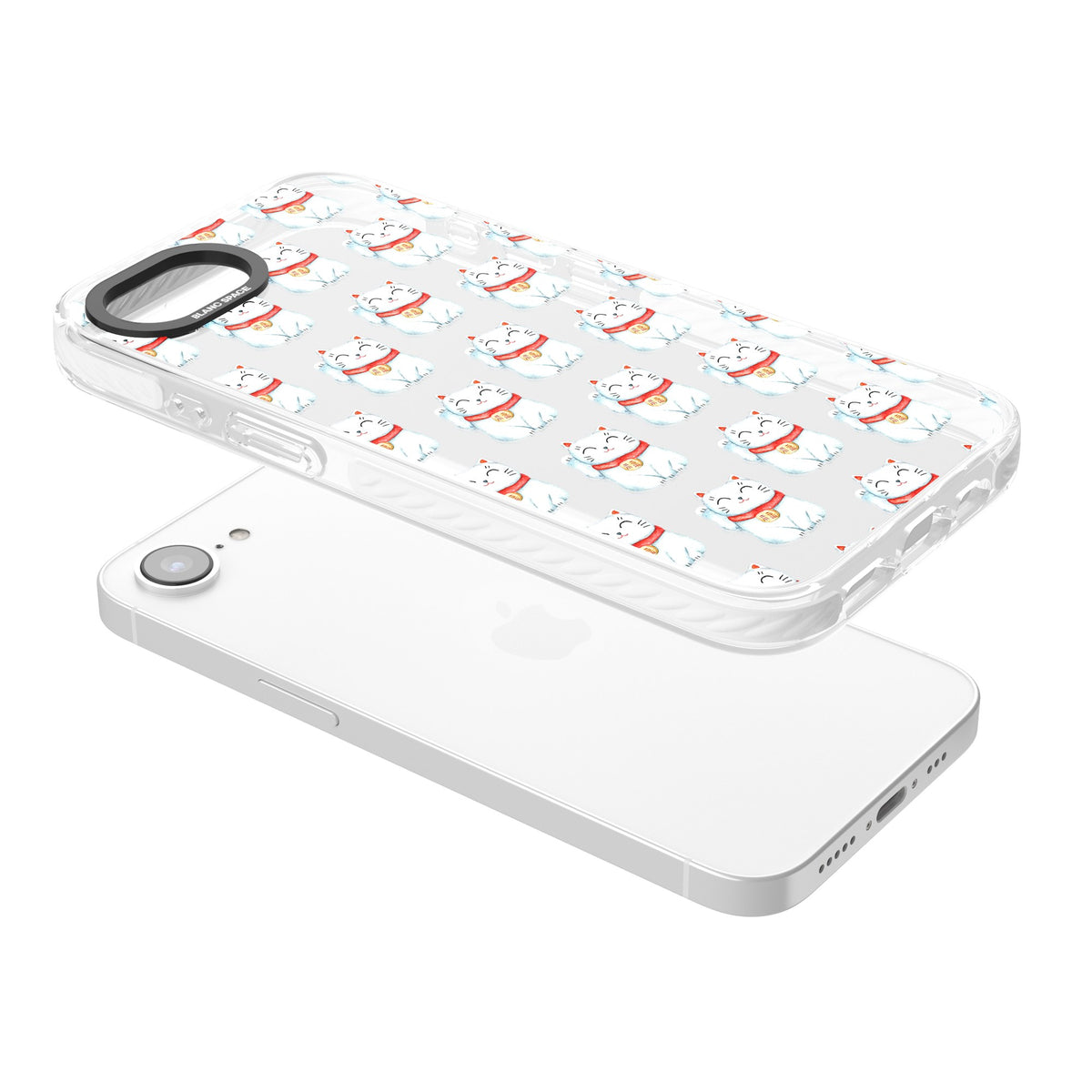Lucky Cat Pattern iPhone 16e / iPhone 17e Impact Clear Phone Case angled