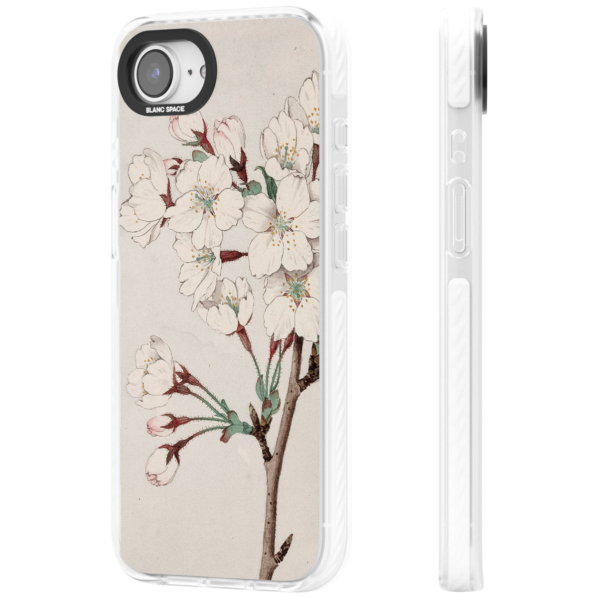 Vintage Japanese White Blossoms iPhone 16e / iPhone 17e Impact Clear Phone Case side