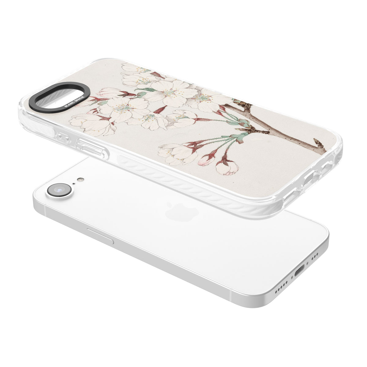 Vintage Japanese White Blossoms iPhone 16e / iPhone 17e Impact Clear Phone Case angled