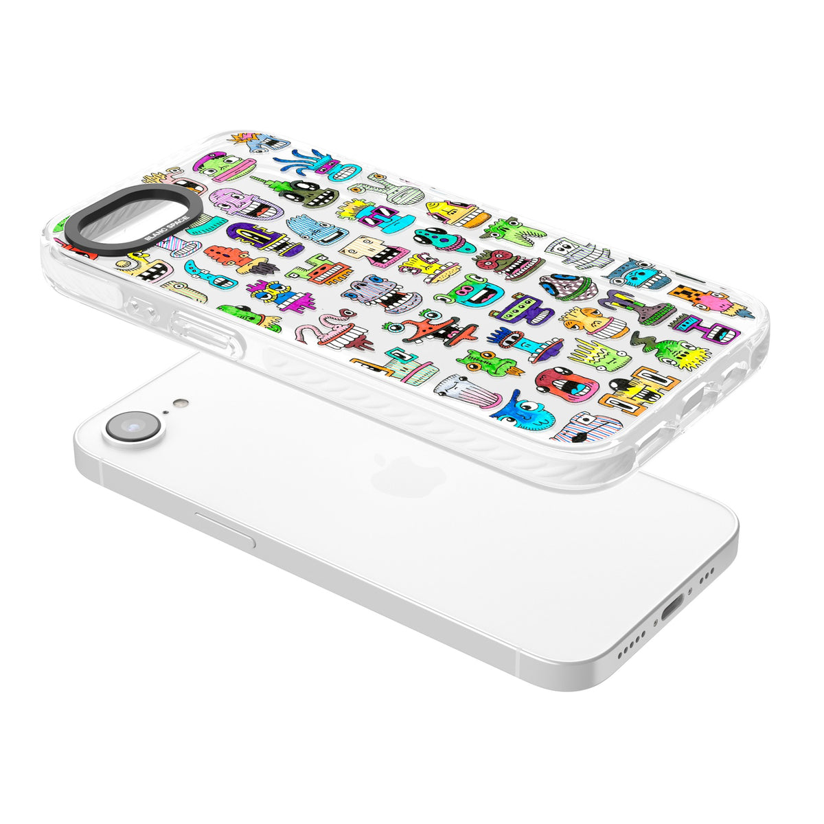 Monster Mash iPhone 16e / iPhone 17e Impact Clear Phone Case angled