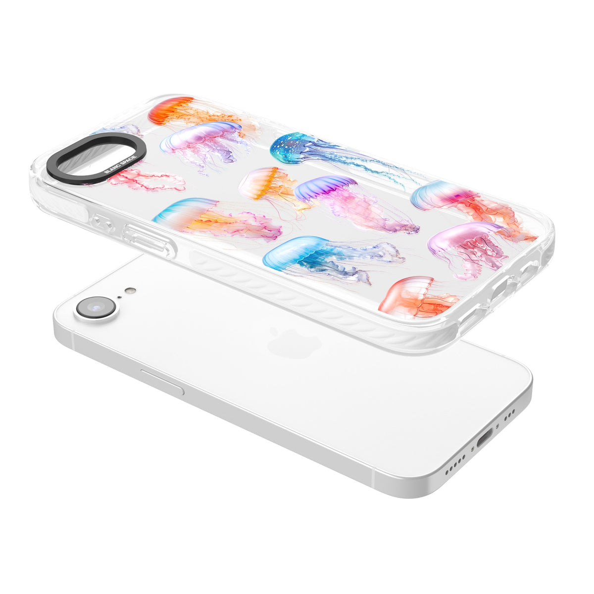 Vibrant Jellyfish iPhone 16e / iPhone 17e Impact Clear Phone Case angled