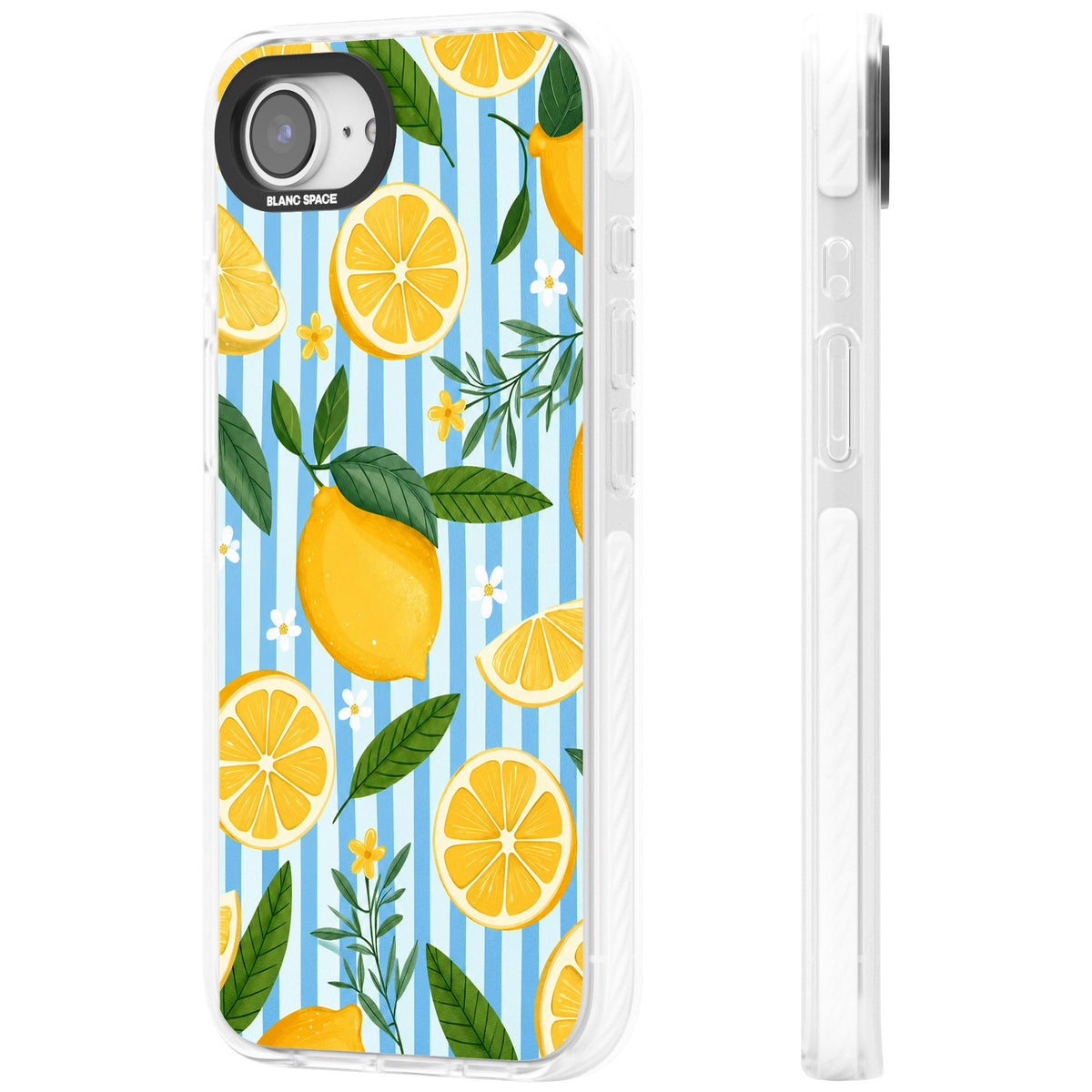 Capri Citrus Stripe iPhone 16e / iPhone 17e Impact Clear Phone Case side