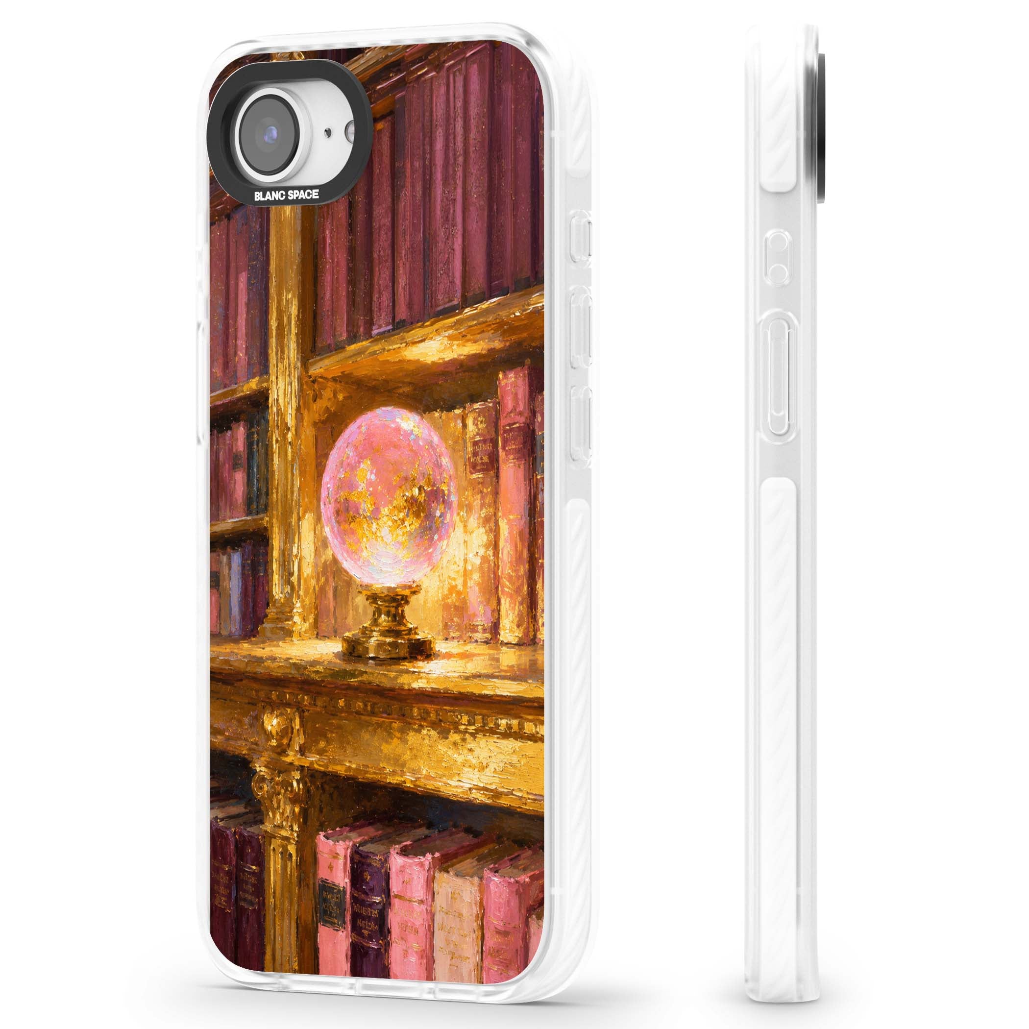 Gilded Library dark academia iPhone case featuring an oil painted crystal ball on a gilded library shelf with vintage | Clear Impact case for iPhone 16e, iPhone 17e